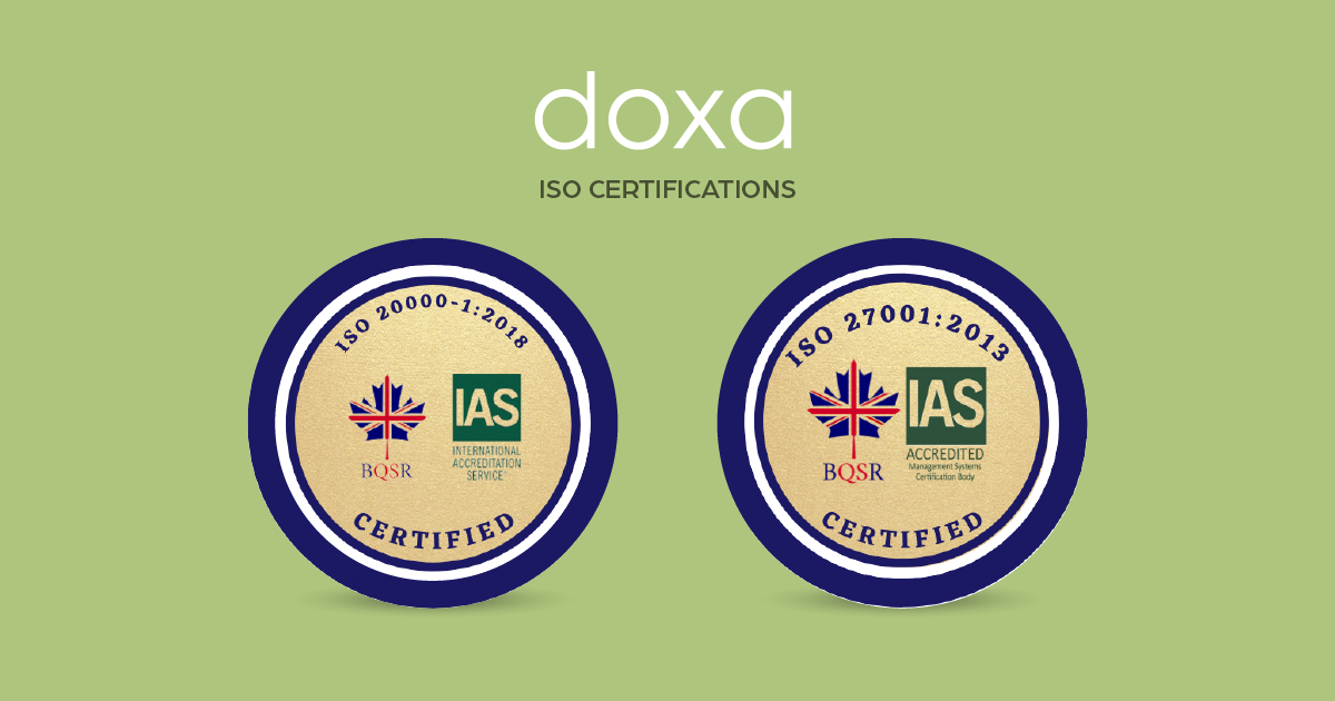 6243f9cadf3803611e766bb5_doxa-iso-LinkedIn A photo of Doxa ISO Certifications - ISO 20000-1:2018 and ISO 27001:2013